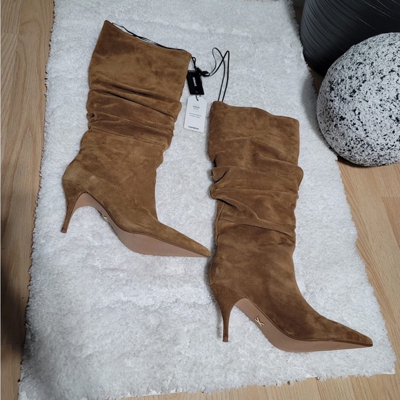 Express Brian Atwood x Express Suede Slouch Thin Heeled Tall Boots NWT - Picture 6 of 8